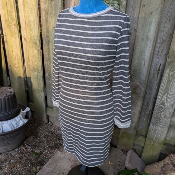 Casual Jersey dress Grey and White striped sz M - Picture 4 of 7